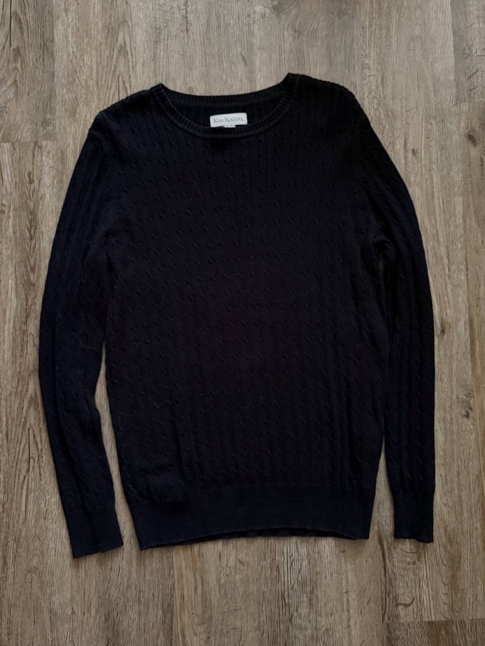 KIM ROGERS Long Sleeve Cable Knit Crew Neck Sweater Black Small